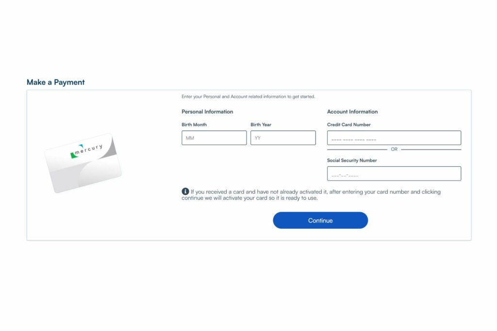 Mercury Credit card make a payment