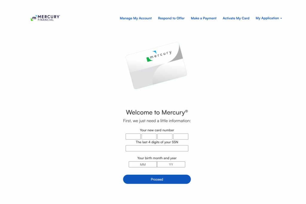 Steps for Mercury credit card activation